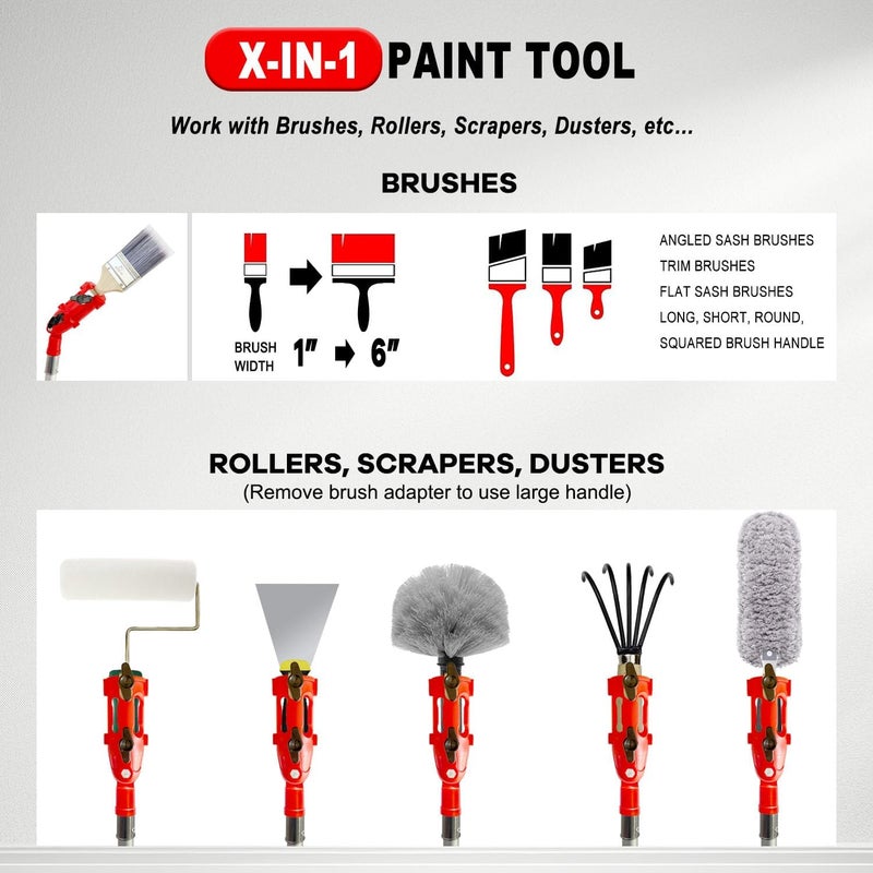 timebetter Multi Angle Paint Brush Extender V2, Long Handle Paint Brush, Extension Pole Attachments for Paint Roller, Paint Edger Tool for High Ceilings, Corner Painting Tools for Paint Extension Pole (Red) - Image 5
